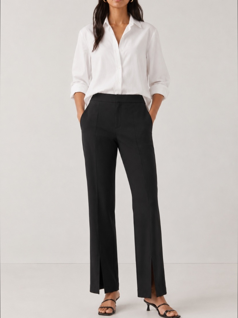 & Other Stories Black Front Slit Seam Detail Straight Leg Pants  Size 4